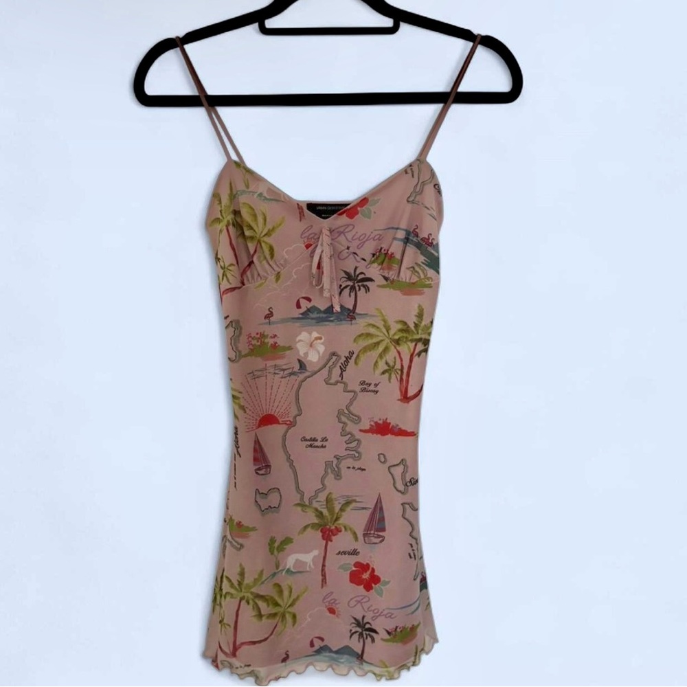 Tropical Print Spaghetti Strap Mini Dress